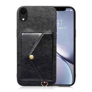 Litchi Texture Silicone + PC + PU Leather Back Cover Shockproof Case with Card Slot For iPhone XR(Black)