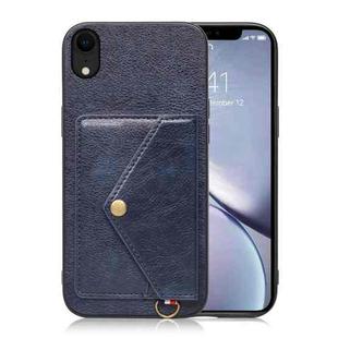 Litchi Texture Silicone + PC + PU Leather Back Cover Shockproof Case with Card Slot For iPhone XR(Blue)