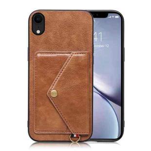Litchi Texture Silicone + PC + PU Leather Back Cover Shockproof Case with Card Slot For iPhone XR(Brown)