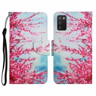 For Samsung Galaxy A02s US Edition Painted Pattern Horizontal Flip Leather Case with Holder & Card Slot & Wallet(Red Cherry Blossoms)