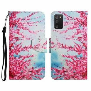 For Samsung Galaxy A02s EU Edition Painted Pattern Horizontal Flip Leather Case with Holder & Card Slot & Wallet(Red Cherry Blossoms)