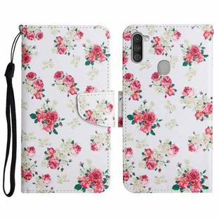 For Samsung Galaxy A11 Painted Pattern Horizontal Flip Leather Case with Holder & Card Slot & Wallet(Red Peony Flower)