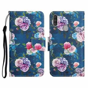 For Samsung Galaxy A11 Painted Pattern Horizontal Flip Leather Case with Holder & Card Slot & Wallet(Fluorescent Rose)