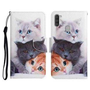 For Samsung Galaxy A11 Painted Pattern Horizontal Flip Leather Case with Holder & Card Slot & Wallet(Three Cats)