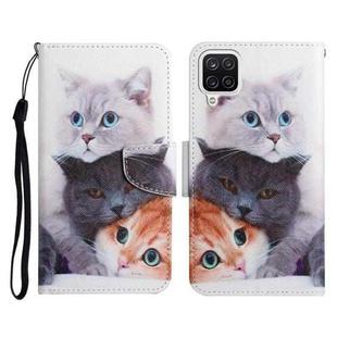 For Samsung Galaxy A12 Painted Pattern Horizontal Flip Leather Case with Holder & Card Slot & Wallet(Three Cats)