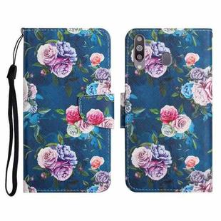 For Samsung Galaxy A20s Painted Pattern Horizontal Flip Leather Case with Holder & Card Slot & Wallet(Fluorescent Rose)