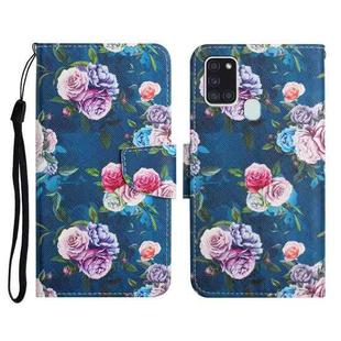 For Samsung Galaxy A21s Painted Pattern Horizontal Flip Leather Case with Holder & Card Slot & Wallet(Fluorescent Rose)