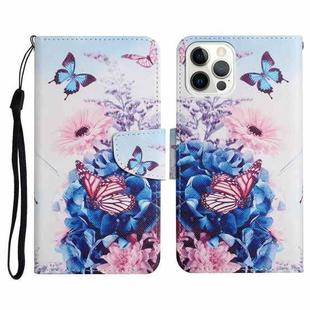 For iPhone 13 Pro Max Painted Pattern Horizontal Flip Leather Case with Holder & Card Slot & Wallet (Purple Butterfly)