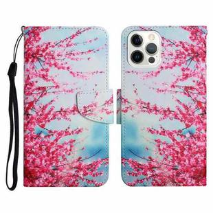 For iPhone 13 Pro Max Painted Pattern Horizontal Flip Leather Case with Holder & Card Slot & Wallet (Red Cherry Blossoms)