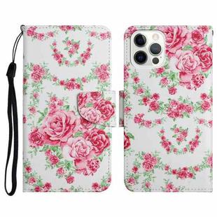 For iPhone 13 Pro Max Painted Pattern Horizontal Flip Leather Case with Holder & Card Slot & Wallet (Rose Flower)