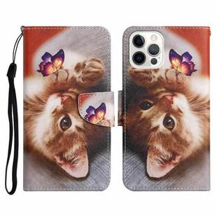 For iPhone 13 Pro Painted Pattern Horizontal Flip Leather Case with Holder & Card Slot & Wallet (Butterfly Cat)