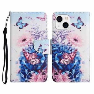 For iPhone 13 Painted Pattern Horizontal Flip Leather Case with Holder & Card Slot & Wallet(Purple Butterfly)