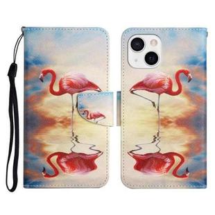 For iPhone 13 Painted Pattern Horizontal Flip Leather Case with Holder & Card Slot & Wallet(Flamingo)