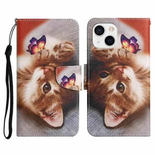 For iPhone 13 Painted Pattern Horizontal Flip Leather Case with Holder & Card Slot & Wallet(Butterfly Cat)
