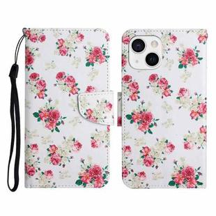 For iPhone 13 Painted Pattern Horizontal Flip Leather Case with Holder & Card Slot & Wallet(Red Peony Flower)