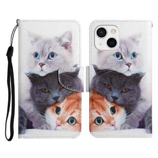 For iPhone 13 mini Painted Pattern Horizontal Flip Leather Case with Holder & Card Slot & Wallet (Three Cats)