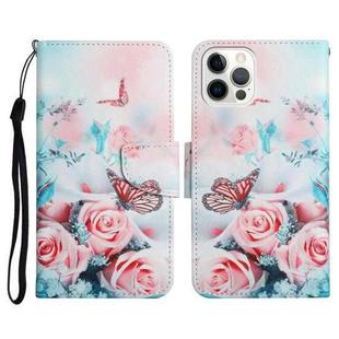 For iPhone 12 Pro Max Painted Pattern Horizontal Flip Leather Case with Holder & Card Slot & Wallet(Peony Butterfly)