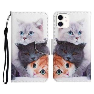 For iPhone 12 mini Painted Pattern Horizontal Flip Leather Case with Holder & Card Slot & Wallet (Three Cats)