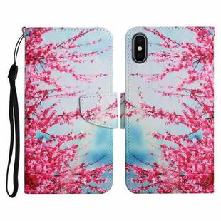 For iPhone XS Max Painted Pattern Horizontal Flip Leather Case with Holder & Card Slot & Wallet(Red Cherry Blossoms)