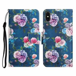 For iPhone XS Max Painted Pattern Horizontal Flip Leather Case with Holder & Card Slot & Wallet(Fluorescent Rose)