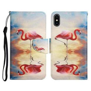 For iPhone XS Max Painted Pattern Horizontal Flip Leather Case with Holder & Card Slot & Wallet(Flamingo)