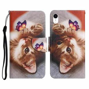For iPhone XR Painted Pattern Horizontal Flip Leather Case with Holder & Card Slot & Wallet(Butterfly Cat)