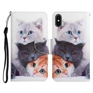 For iPhone X / XS Painted Pattern Horizontal Flip Leather Case with Holder & Card Slot & Wallet(Three Cats)