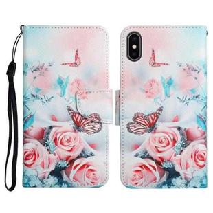 For iPhone X / XS Painted Pattern Horizontal Flip Leather Case with Holder & Card Slot & Wallet(Peony Butterfly)