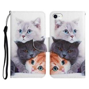 For iPhone SE 2022 / SE 2020 / 8 / 7 Painted Pattern Horizontal Flip Leather Case with Holder & Card Slot & Wallet(Three Cats)