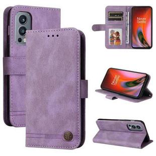 For OnePlus Nord 2 5G Skin Feel Life Tree Metal Button Horizontal Flip Leather Case with Holder & Card Slot & Wallet & Photo Frame & Strap(Purple)