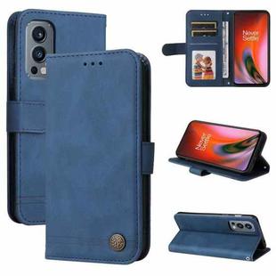 For OnePlus Nord 2 5G Skin Feel Life Tree Metal Button Horizontal Flip Leather Case with Holder & Card Slot & Wallet & Photo Frame & Strap(Blue)