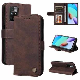 For Xiaomi Redmi 10 Skin Feel Life Tree Metal Button Horizontal Flip Leather Case with Holder & Card Slot & Wallet & Photo Frame & Strap(Brown)