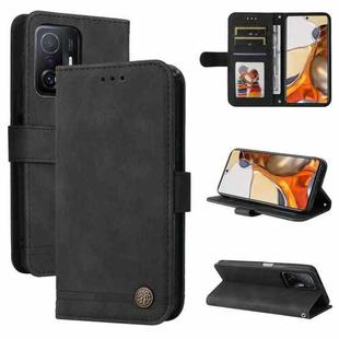 For Xiaomi Mi 11T Pro / Mi 11T Skin Feel Life Tree Metal Button Horizontal Flip Leather Case with Holder & Card Slot & Wallet & Photo Frame & Strap(Black)