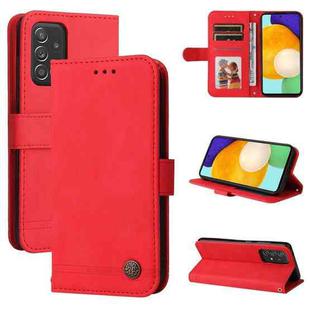 For Samsung Galaxy A52 5G / 4G / A52s Skin Feel Life Tree Metal Button Horizontal Flip Leather Case with Holder & Card Slot & Wallet & Photo Frame & Strap(Red)