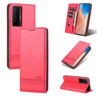 For vivo X70 Pro AZNS Magnetic Calf Texture Horizontal Flip Leather Case with Card Slots & Holder & Wallet(Red)