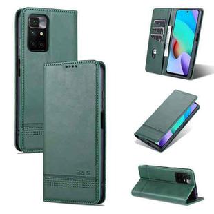 For Xiaomi Redmi 10 AZNS Magnetic Calf Texture Horizontal Flip Leather Case with Card Slots & Holder & Wallet(Dark Green)