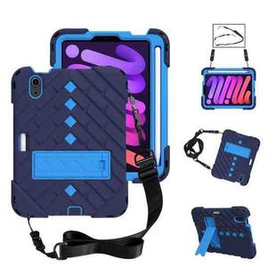 For iPad mini 6 Shockproof Rhombus Robot PC + Silicone Protective Tablet Case with Holder & Shoulder Strap(Navy Blue)