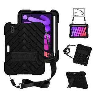 Shockproof Rhombus Robot PC + Silicone Protective Tablet Case with Holder & Shoulder Strap For iPad mini 6(Black)