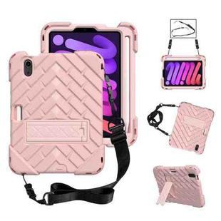 Shockproof Rhombus Robot PC + Silicone Protective Tablet Case with Holder & Shoulder Strap For iPad mini 6(Rose Gold)