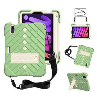 For iPad mini 6 Shockproof Rhombus Robot PC + Silicone Protective Tablet Case with Holder & Shoulder Strap(Matcha Green)