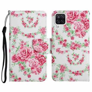 For Samsung Galaxy A22 Painted Pattern Horizontal Flip Leather Case with Holder & Card Slot & Wallet(Rose Flower)
