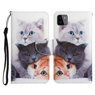 For Samsung Galaxy A22 5G Painted Pattern Horizontal Flip Leather Case with Holder & Card Slot & Wallet(Three Cats)