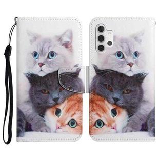 For Samsung Galaxy A32 4G Painted Pattern Horizontal Flip Leather Case with Holder & Card Slot & Wallet(Three Cats)