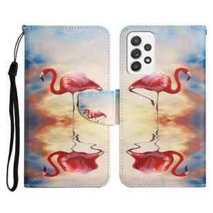 For Samsung Galaxy A52 5G / 4G Painted Pattern Horizontal Flip Leather Case with Holder & Card Slot & Wallet(Flamingo)
