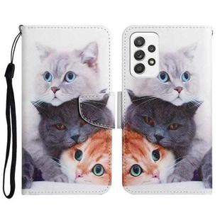 For Samsung Galaxy A52 5G / 4G Painted Pattern Horizontal Flip Leather Case with Holder & Card Slot & Wallet(Three Cats)