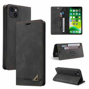 For iPhone 13 Skin Feel Anti-theft Brush Horizontal Flip Leather Case with Holder & Card Slots & Wallet(Black)