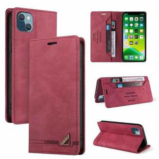 For iPhone 13 mini Skin Feel Anti-theft Brush Horizontal Flip Leather Case with Holder & Card Slots & Wallet (Wine Red)