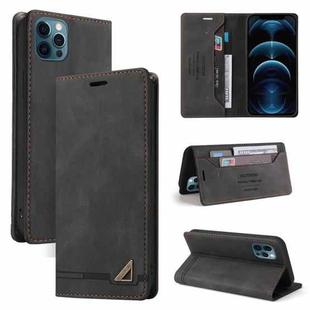 For iPhone 12 Pro Max Skin Feel Anti-theft Brush Horizontal Flip Leather Case with Holder & Card Slots & Wallet(Black)