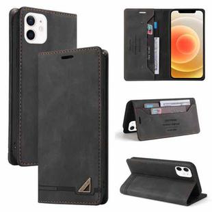For iPhone 12 / 12 Pro Skin Feel Anti-theft Brush Horizontal Flip Leather Case with Holder & Card Slots & Wallet(Black)