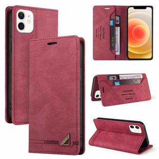 For iPhone 12 / 12 Pro Skin Feel Anti-theft Brush Horizontal Flip Leather Case with Holder & Card Slots & Wallet(Wine Red)